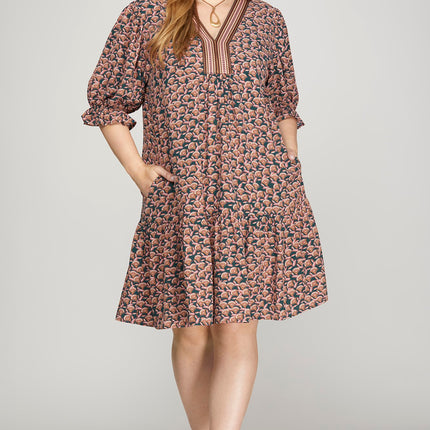 Puff Sleeve Patch Mini Dress