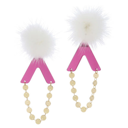 Pink Pom Pom Earrings