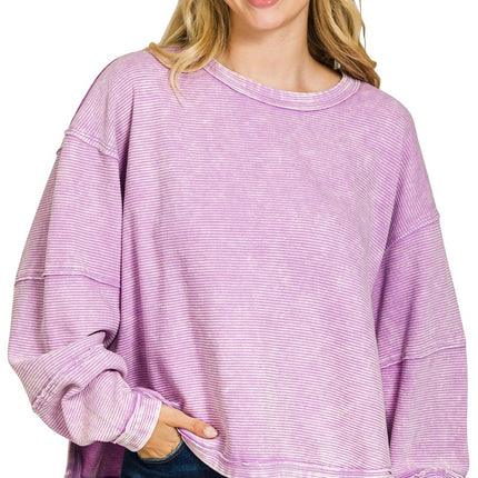 Acid Washed Double Ribbed Exposed-seam Pullover