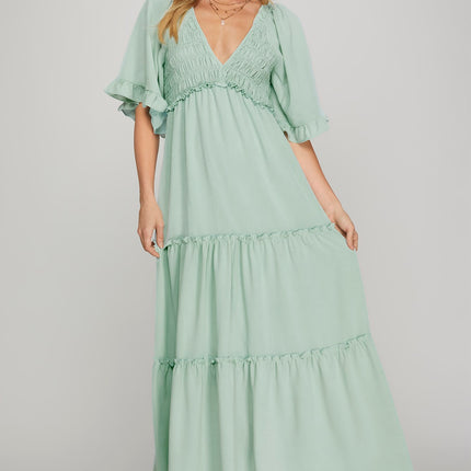 Flutter Bell Sleeve Tiered Maxi