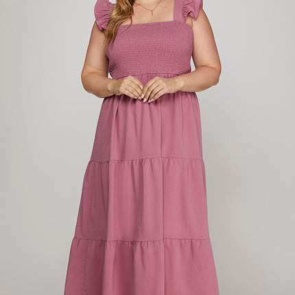 Ruffle Tiered Square Neck Dress