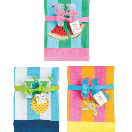 Terry Cloth Beach Towel & Clip Set