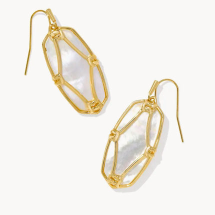 Elle Lattice Frame Gold Drop Earrings