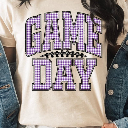 Purple Gingham Game Day Graphic Tee