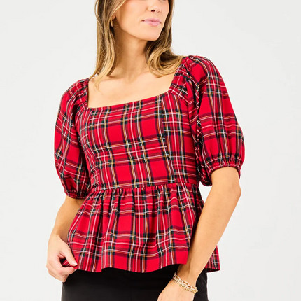 Isabel Red Plaid Top
