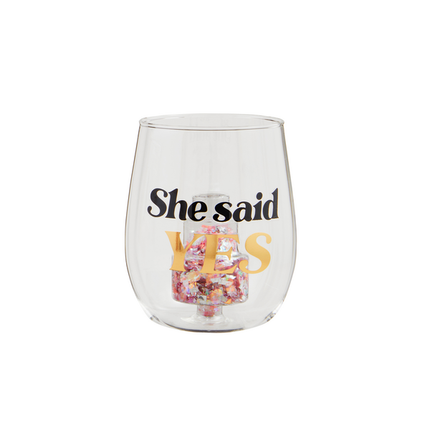 She Said Yes Wedding Glass