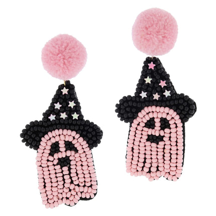 Pom Pom Post w/Pink Beaded Ghost Earrings