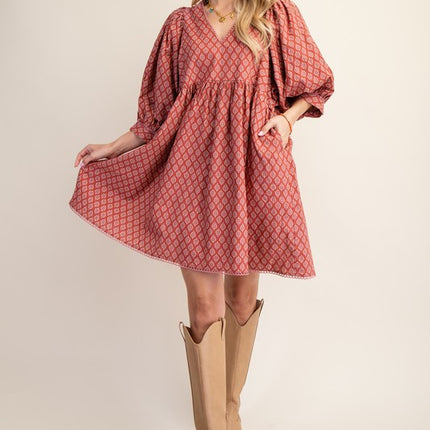 Printed Mini Babydoll Dress