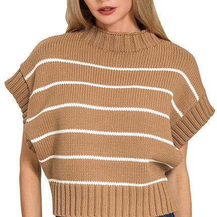 Striped Cropped Mock Neck Sweater