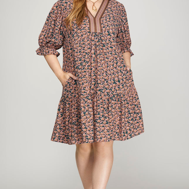 Puff Sleeve Patch Mini Dress