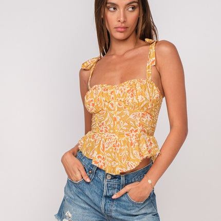 Sky To Moon Floral V-Shape Ruffle Top