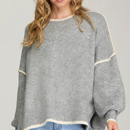 She&Sky Long Sleeve Contrast Sweater