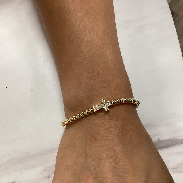 Gold Beaded Cross Bracelets