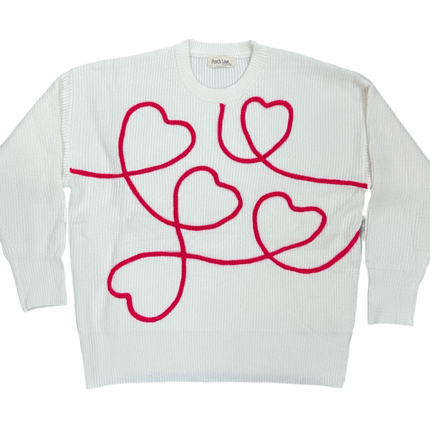 White Sweater with Red Embroidered Hearts