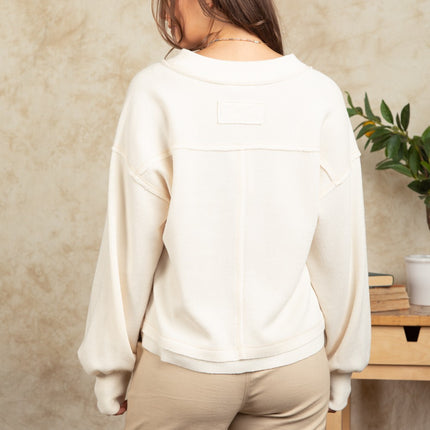 Very J Plus Size V-Neck Cream Knit Top