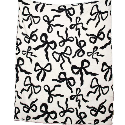 Double Sided Black and White Bows Blanket