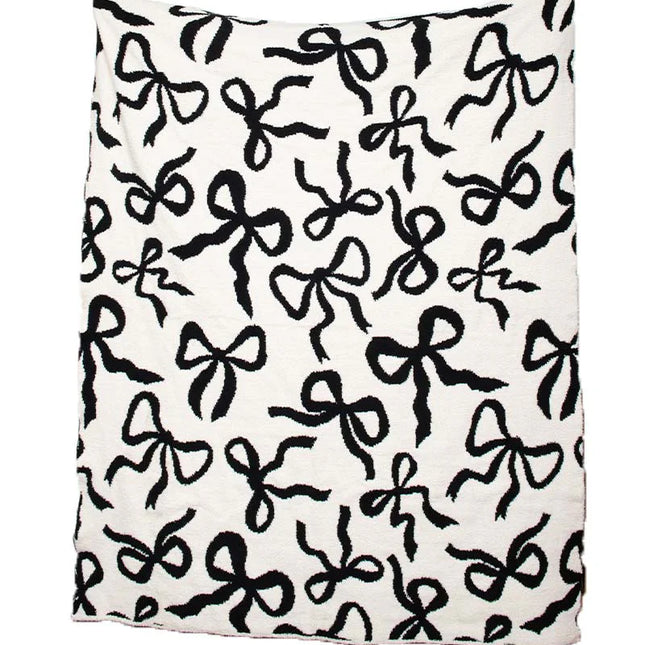Double Sided Black and White Bows Blanket