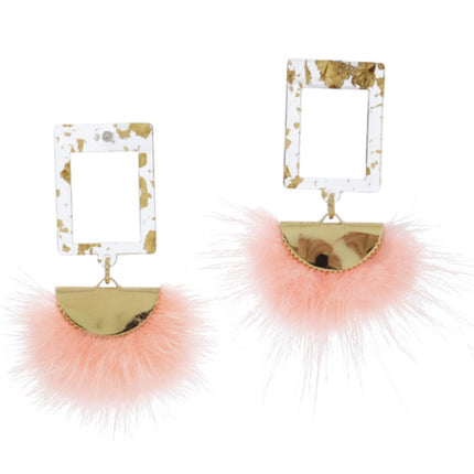 Jane Marie Gold Flecked Open Rectangle Post Gold Half Circle Pink Earrings