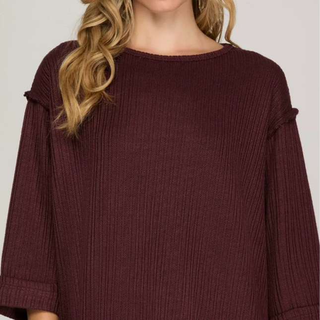3/4 Folded Sleeve Knit Top
