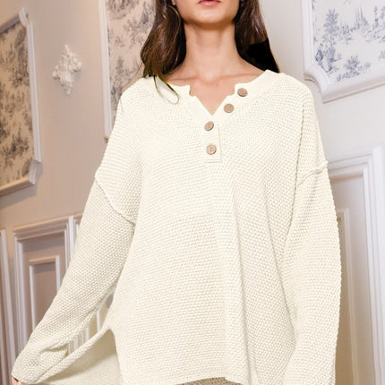 Bucket List Textured Oversize Henley Top