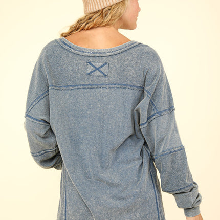 Very J Plus Size Washed V-Neck Oversized Top