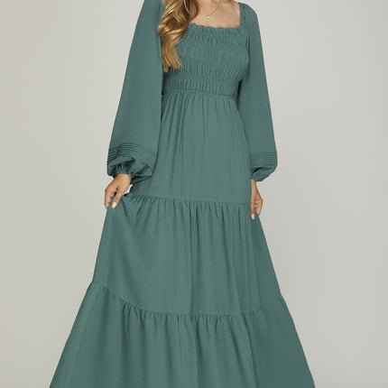 She & Sky L/S Smocked Maxi Dress