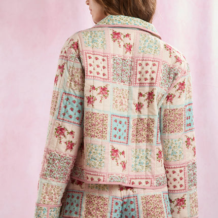 Peach Love Patchwork Print Light Weight Quilted Jacket