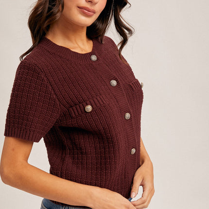 Textured Stitch Short Sleeve Sweater Jacket