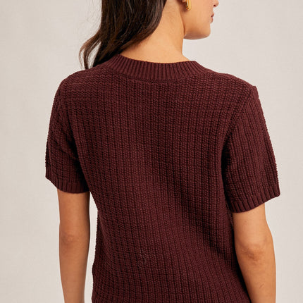 Textured Stitch Short Sleeve Sweater Jacket