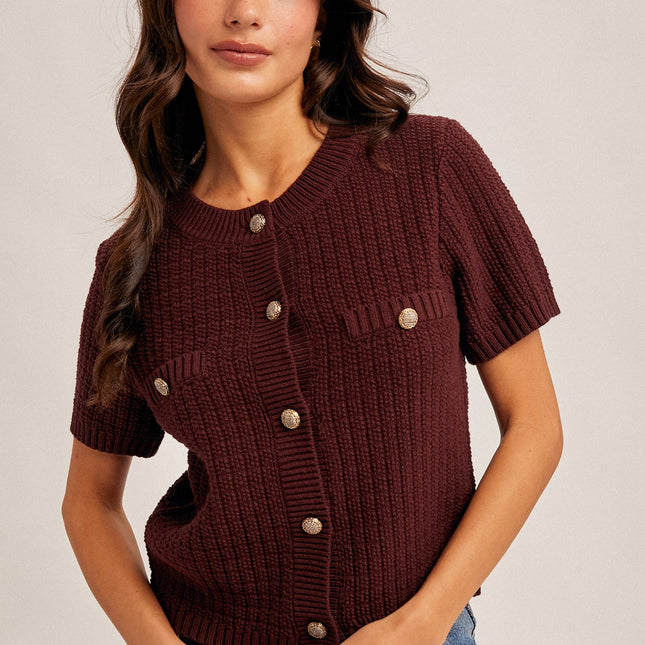 Textured Stitch Short Sleeve Sweater Jacket
