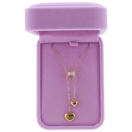 Jane Marie 16" CLEAR SQUARE CRYSTAL RING WITH CHAIN DROPS AND 3D GOLD HEARTS NECKLACE