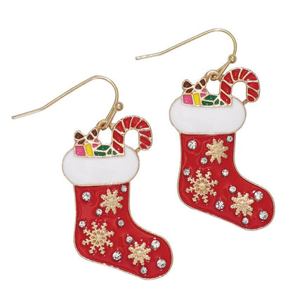 Periwinkle Red Stocking Earrings w/ Snowflakes