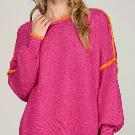 She&Sky Long Sleeve Contrast Sweater