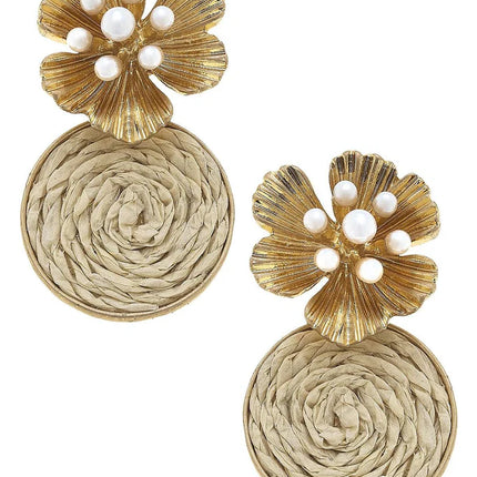 Canvas Style Palm Beach Pearl & Raffia Earrings