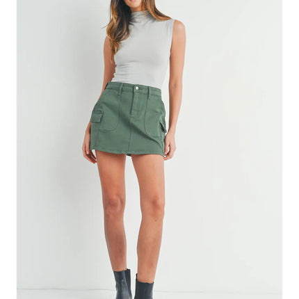 Just USA Green Low Rise Micro Cargo Skirt