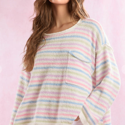 Peach Love California Poly Multi Stripe Sweater