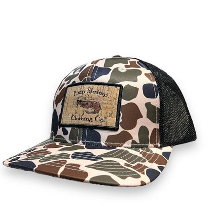 Pimp Shrimp - Old school camo trucker hat with black border