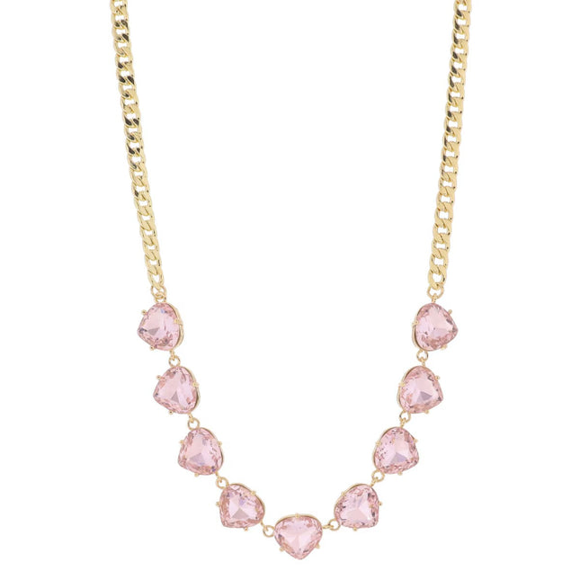 Crystal Portion on Gold Curb Chain Necklace