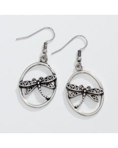 Periwinkle Silver Oval & Dragonfly Earring