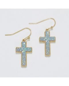 Periwinkle Gold Cross with Blue Druzy