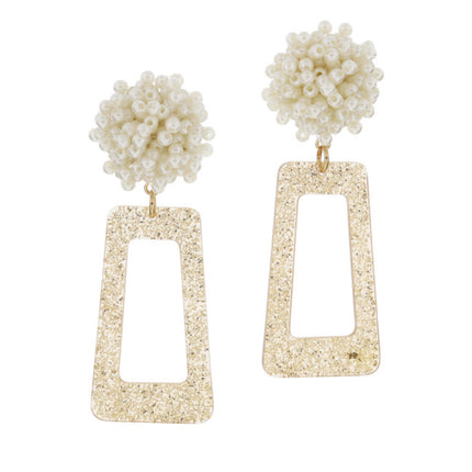 Jane Marie Pearl Pom Post Open Trapezoid Earrings