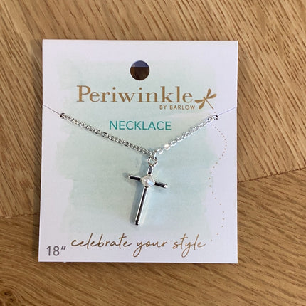 Periwinkle Silver Cross with Pearl Necklace