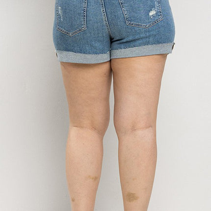 Sneak Peek High Rise Distressed Denim Shorts