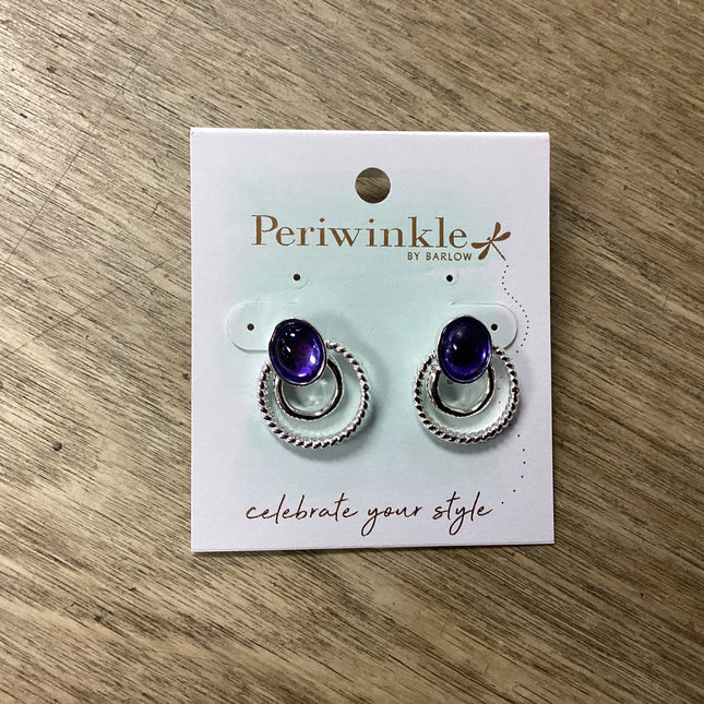 Navy Chrystal Silver Loop Earring