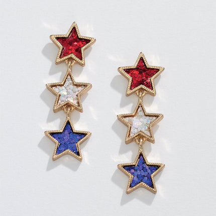 Periwinkle Earrings Patriotic Linked Star Drop