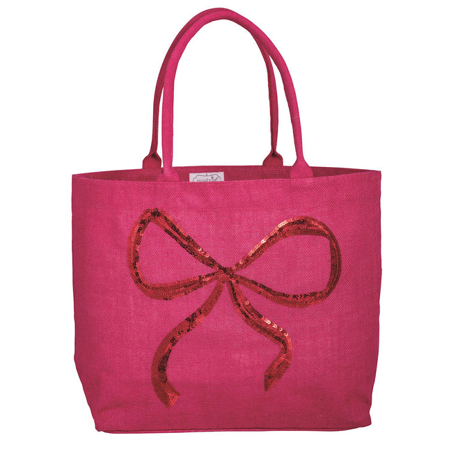 Bow Holiday Sparkle Hot Pink Tote