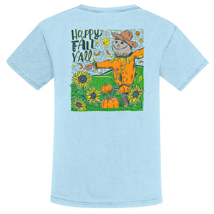 Southern couture-happy fall y’all light blue scarecrow