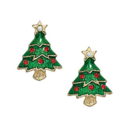 Periwinkle Textured Christmas tree Earrings w/ Crystals