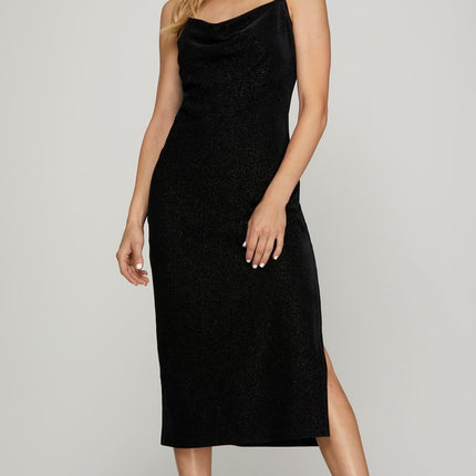 She&Sky Cowl Neck Glitter Velvet Midi Dress