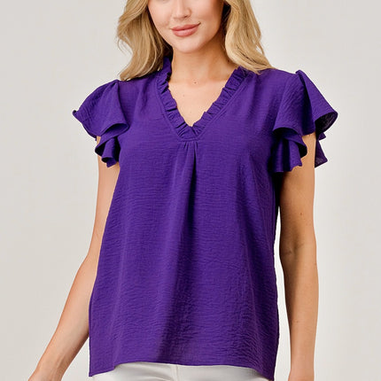 Lena Ruffle V-Neck Game Day Top